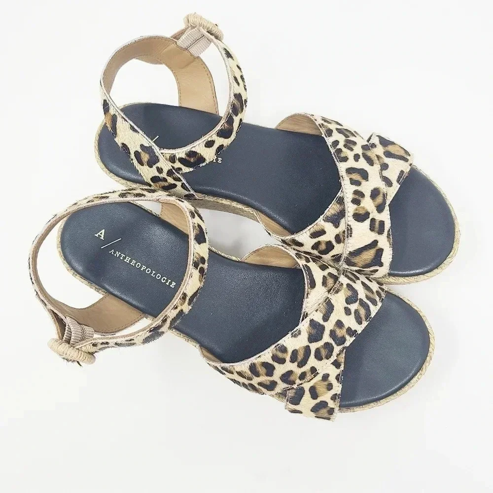 Anthropologie Alice Leopard Wedge Platform Sandals 8